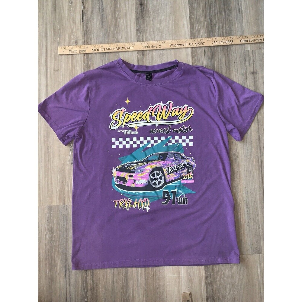 Romwe Men’s Speedway T-Shirt MED Purple Car Street Racer